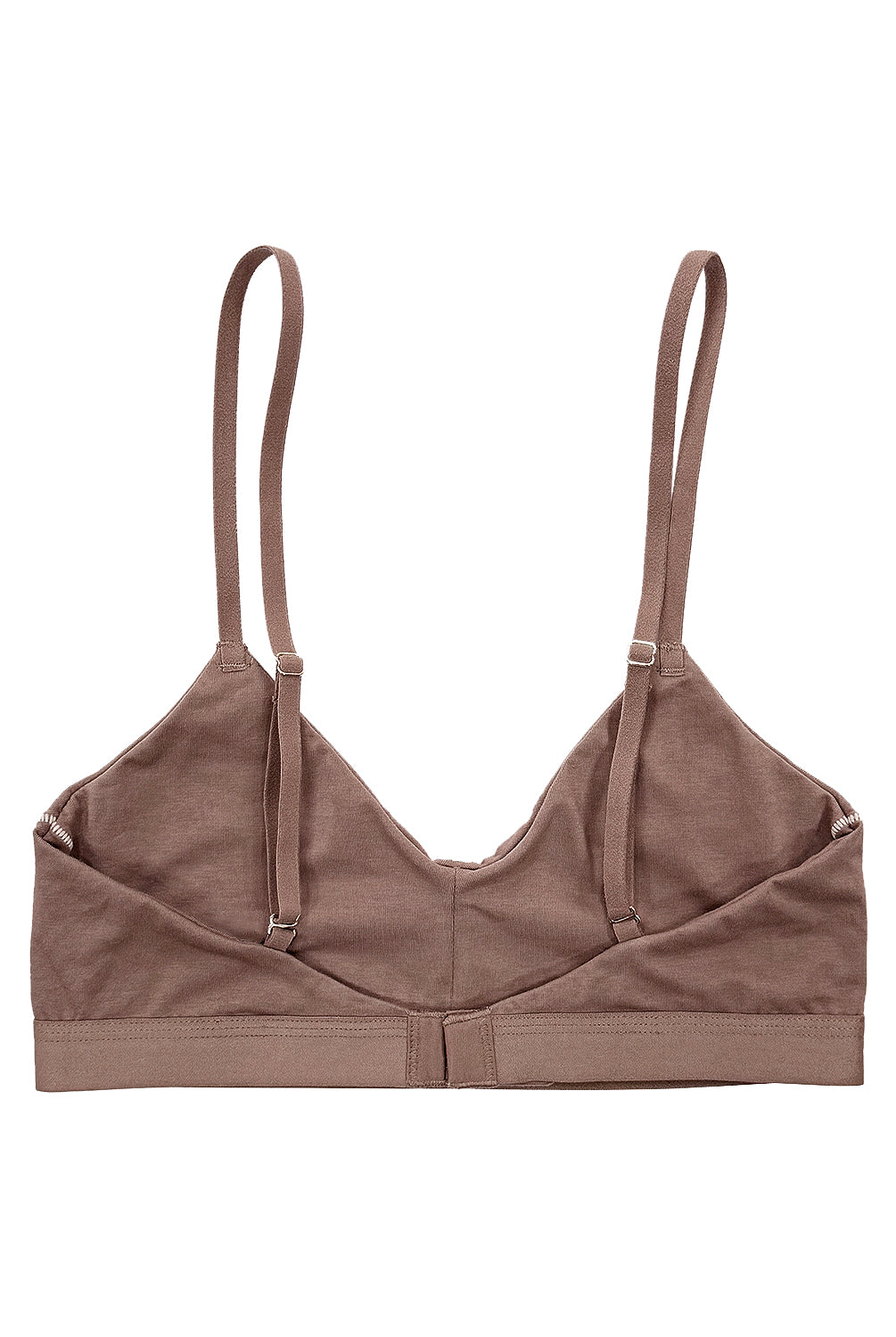 teysha organic cotton soft cup bra in natural brown, flat lay showing adjustable straps