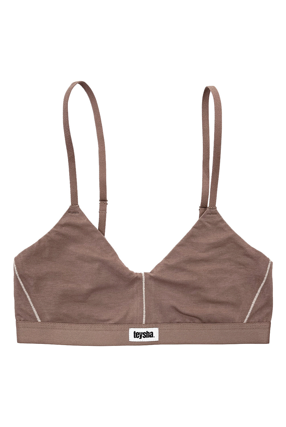 teysha organic cotton soft cup bra in natural brown, flat lay front view