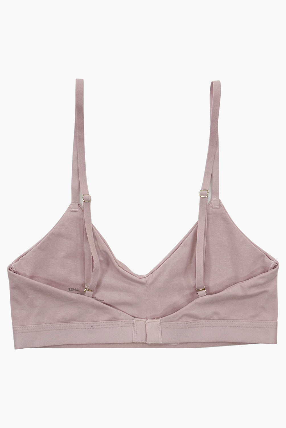 teysha organic cotton soft cup training bra in dusty pink, back view showing adjustable hook fastening