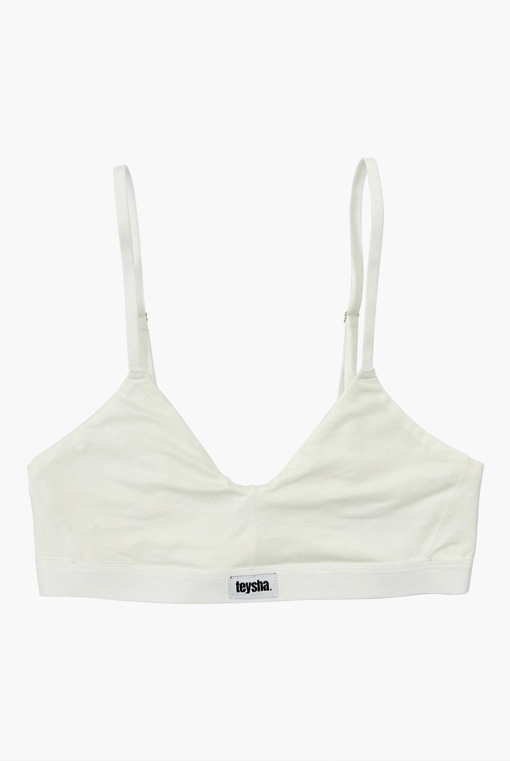 teysha organic cotton soft cup bra in off-white, front view flat lay – for teen girls