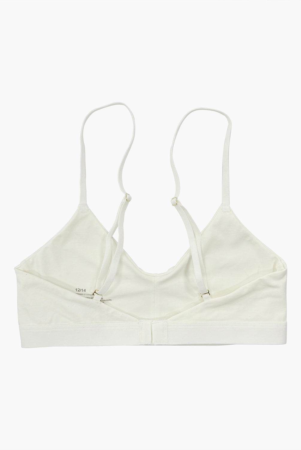 teysha organic cotton soft cup bra in off-white, back view flat lay showing adjustable straps