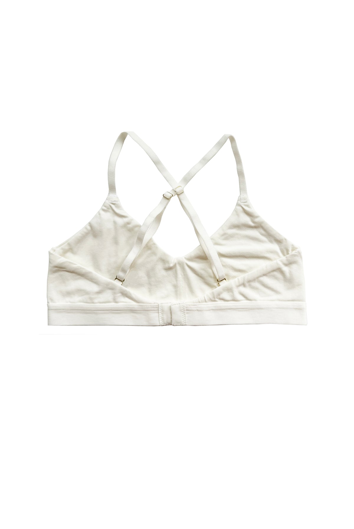 teysha organic cotton soft cup bra in off-white, back view showing crossover straps
