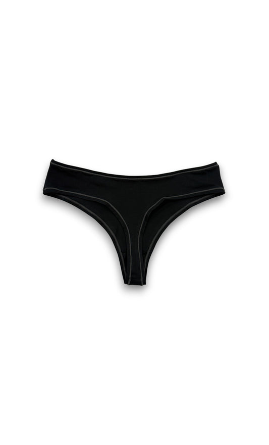 teysha organic cotton thong in black, flat lay