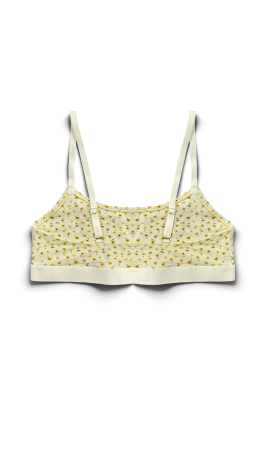 teysha buttercup crop top bra in organic cotton, flat lay back view