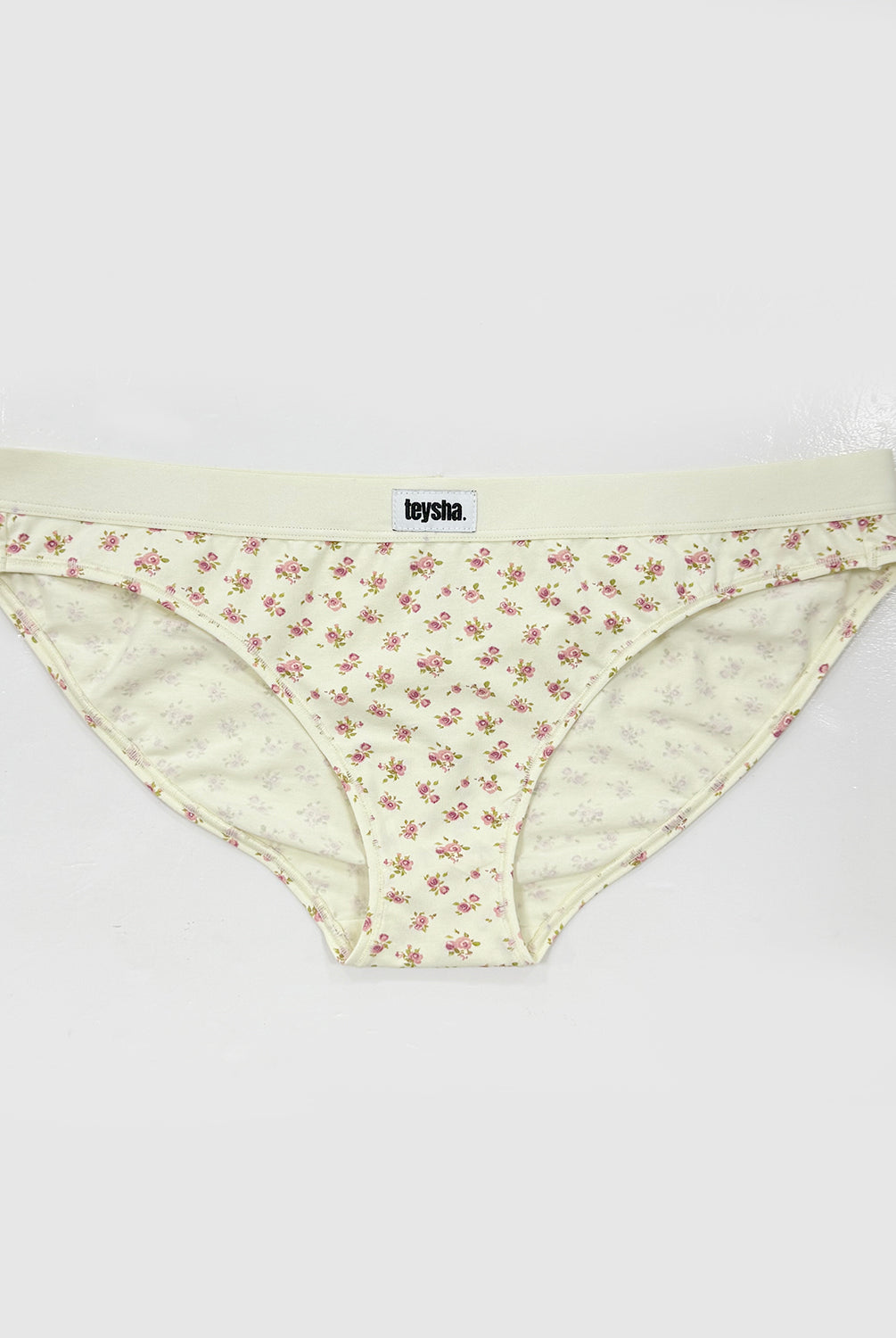 teysha organic cotton bikini briefs in vintage rose floral print, front view