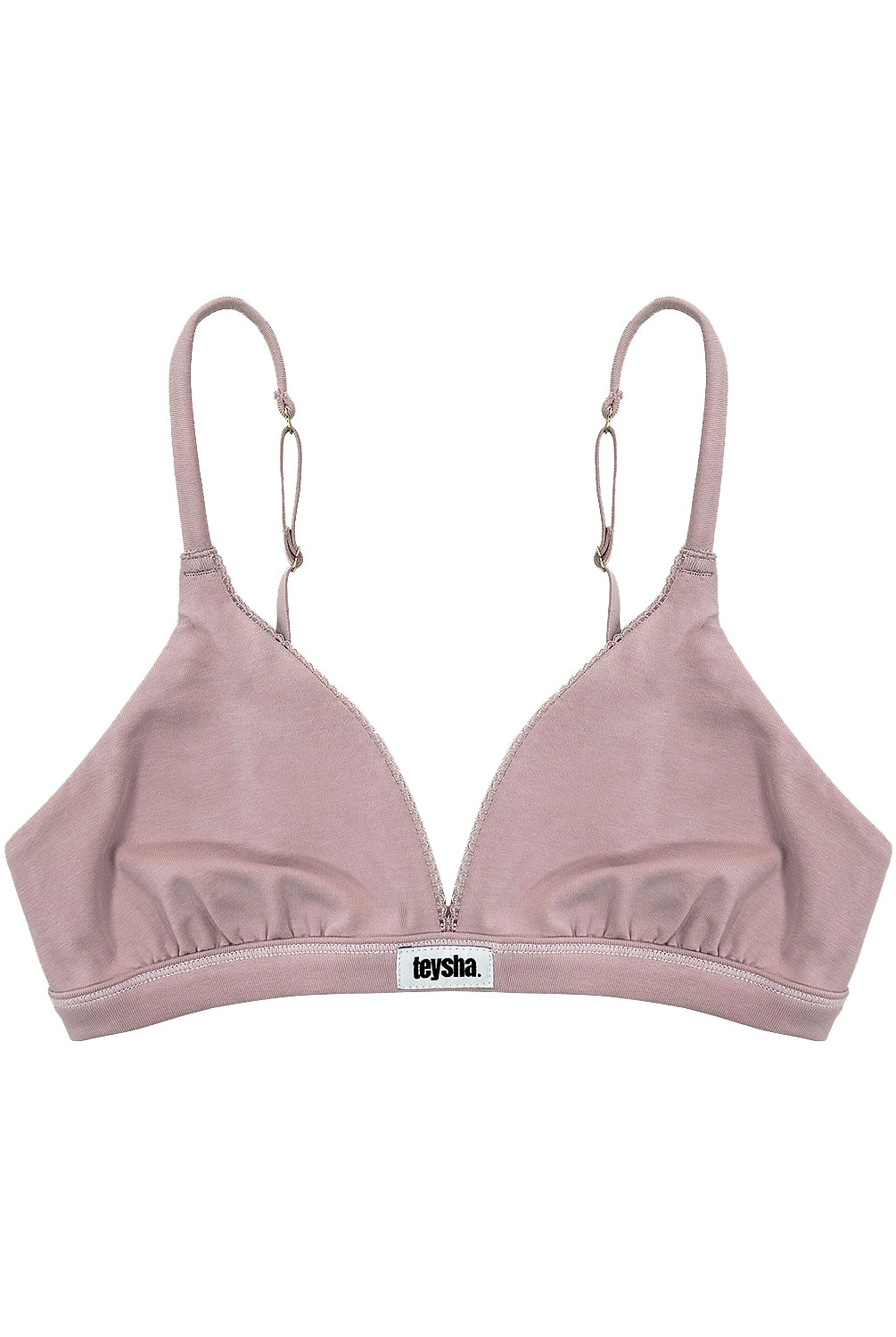 teysha organic cotton triangle bra in dusty pink, front view – for teen girls