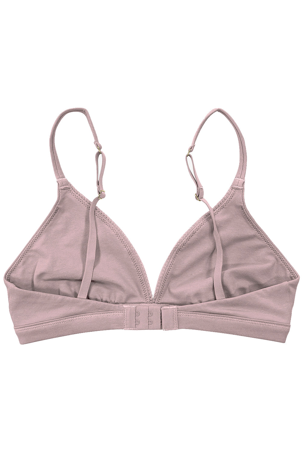 teysha organic cotton triangle bra in dusty pink, back view showing adjustable straps