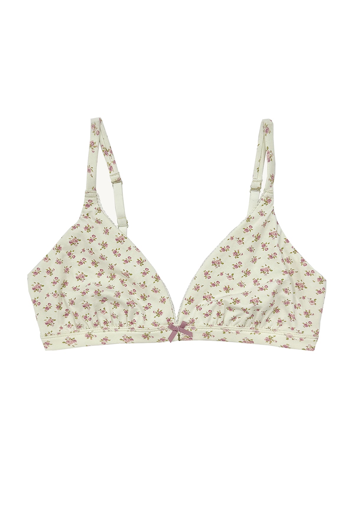teysha organic cotton triangle bra in vintage rose floral print, front view – for teen girls