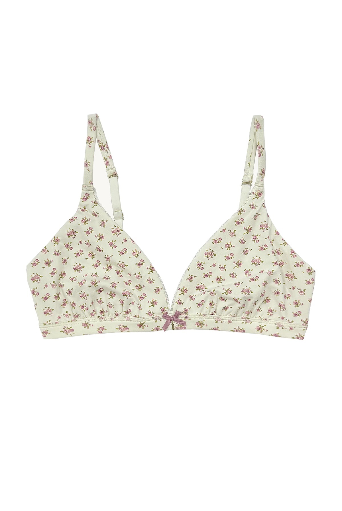 teysha organic cotton triangle training bra in vintage rose floral print, front view