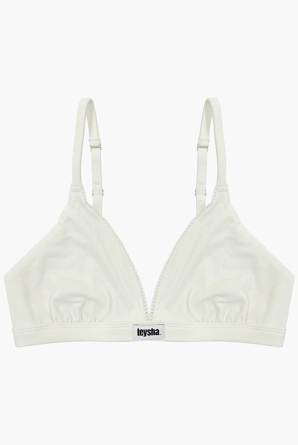 teysha organic cotton triangle bra in off-white, flat lay front view