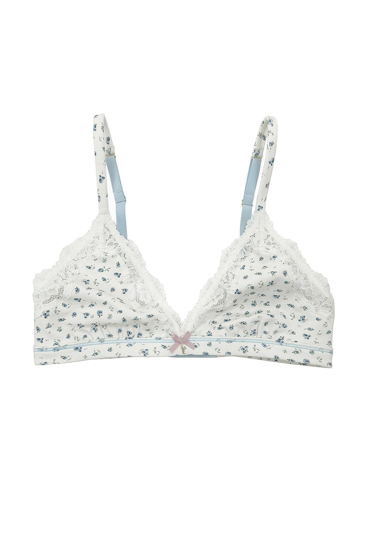 teysha organic cotton triangle lace bra in ditsy floral print, front view – for teen girls