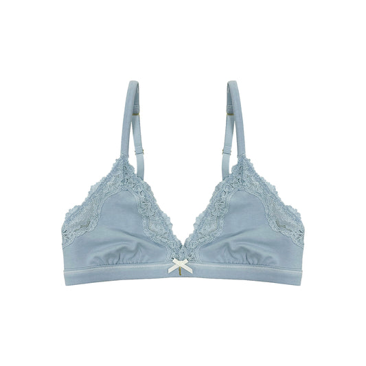 Cotton Triangle Lace Bra Dusty Blue
