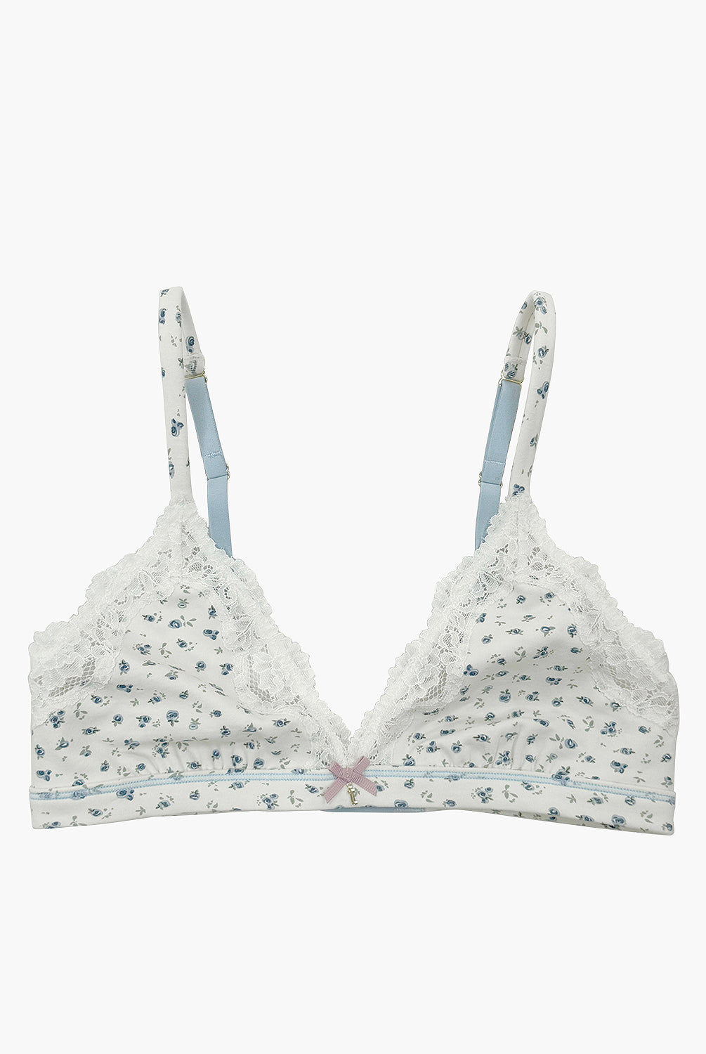 teysha organic cotton lace triangle bra in ditsy floral print, flat lay front view