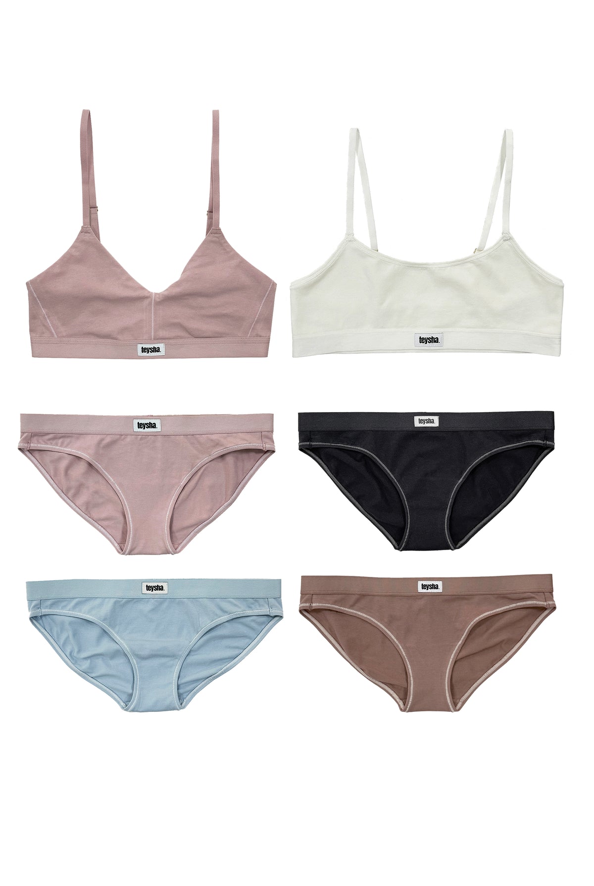 teysha First Bra Starter Pack flat lay – first bra for tweens and teens