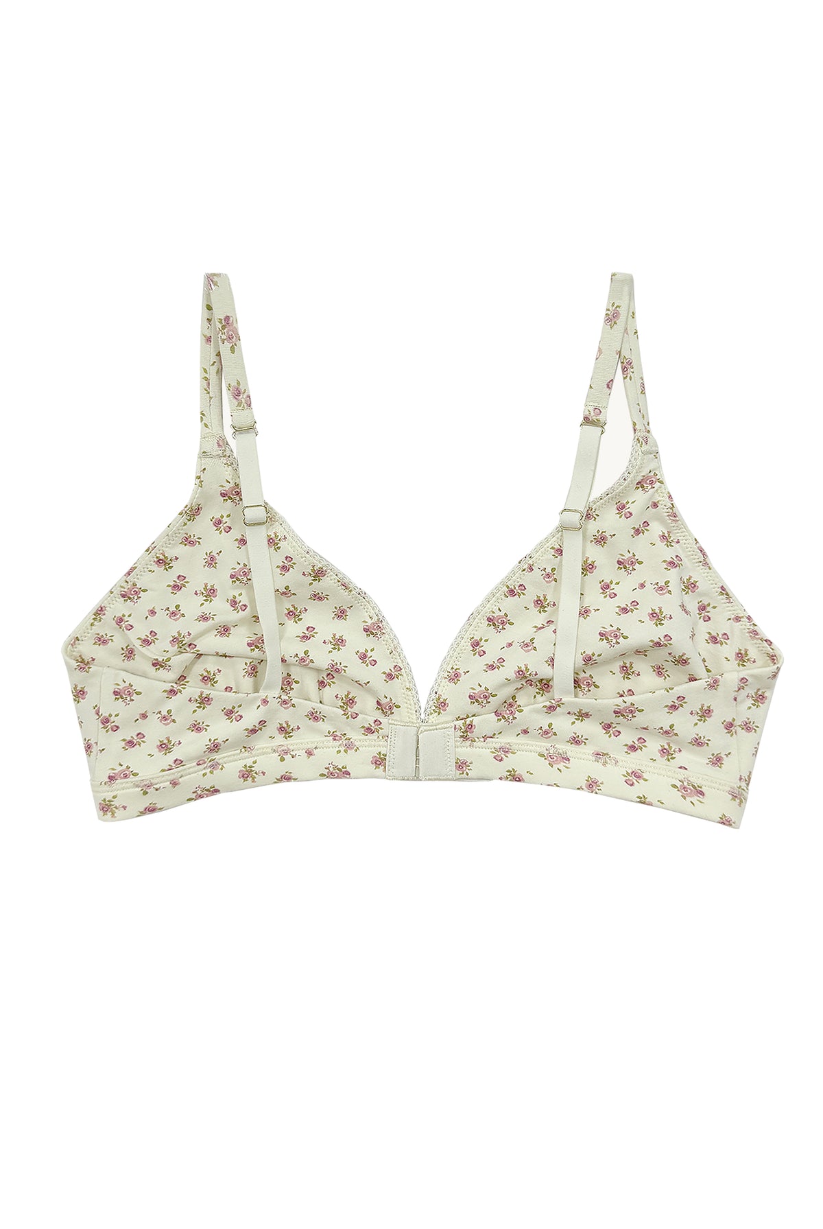 teysha organic cotton triangle bra in vintage rose floral print, back view showing adjustable straps