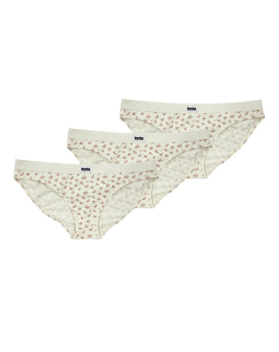 Three-pack of organic cotton bikini briefs in vintage rose floral print — GOTS-certified breathable everyday women's underwear by Teysha Australia, hypoallergenic and gentle on sensitive skin