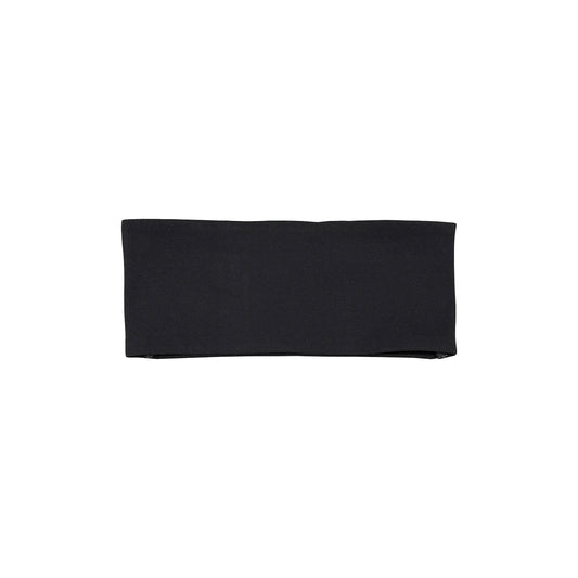Teysha organic cotton bandeau bra in black, flat lay front view — strapless, wire-free, GOTS-certified first bra for tween girls