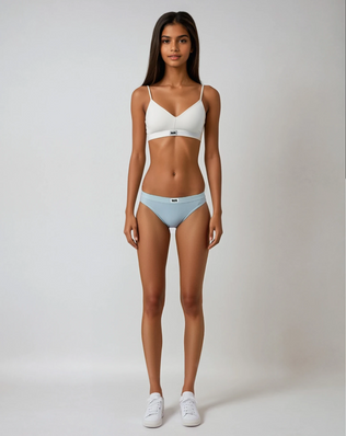 A model wearing cotton hipster underwear in dusty blue colour by teysha