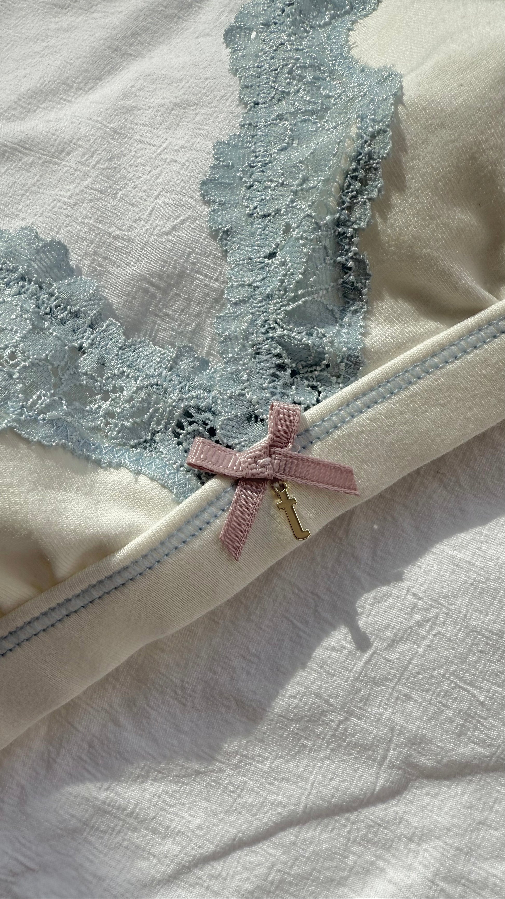 Cotton Triangle Lace Bra in Winter Sky By Teysha