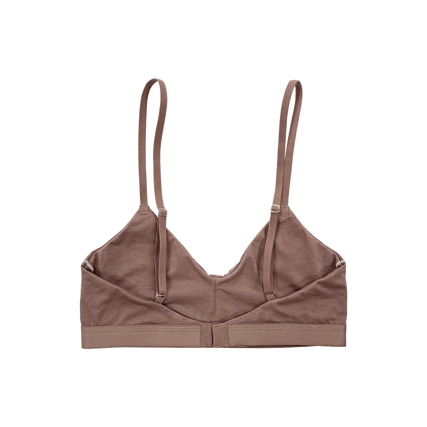 teysha organic cotton soft cup bra in natural brown, flat lay showing adjustable straps