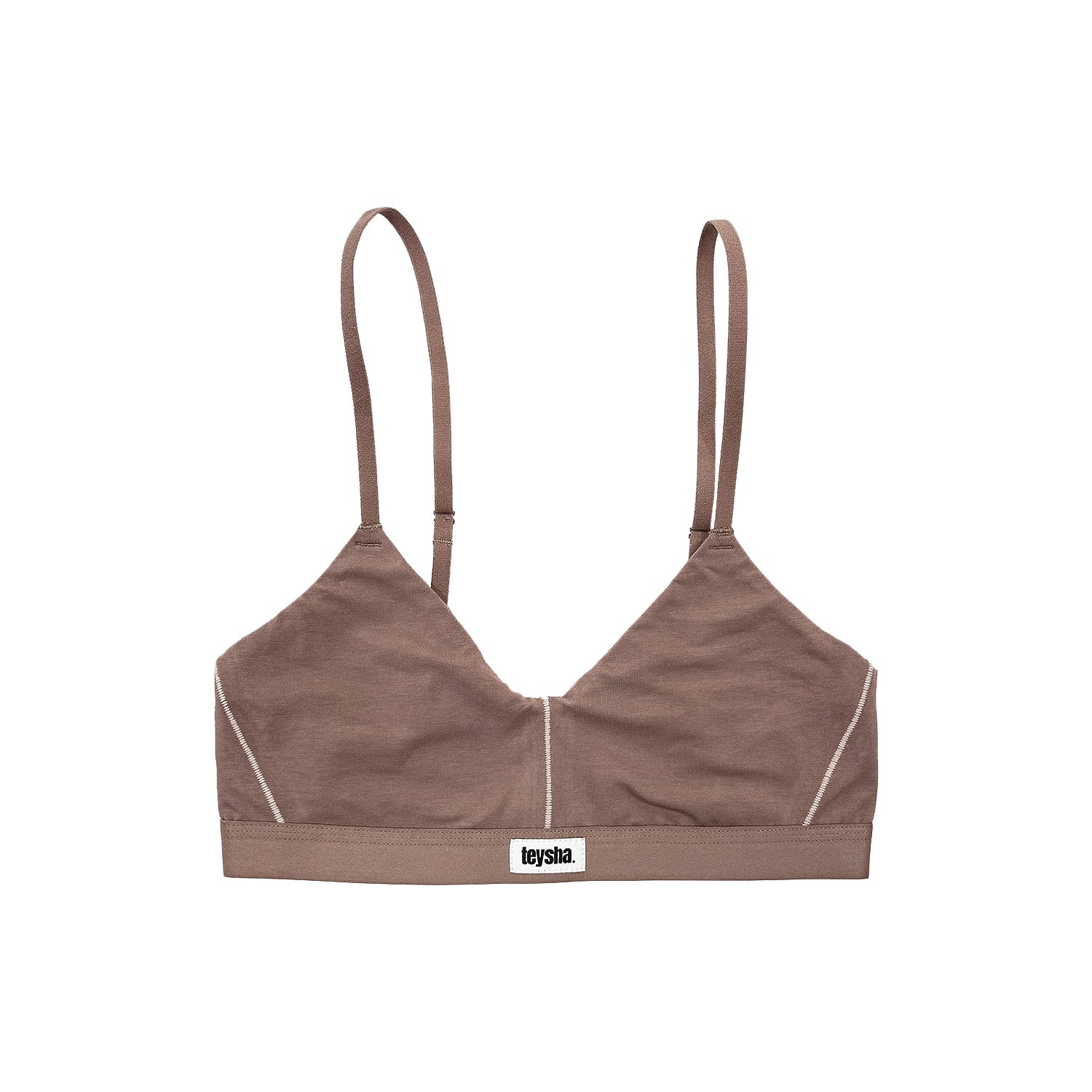 teysha organic cotton soft cup bra in natural brown, flat lay front view