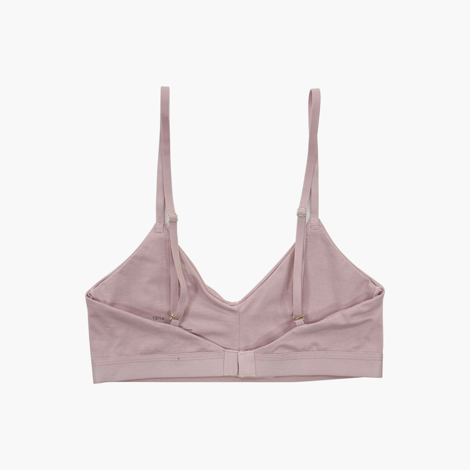 teysha organic cotton soft cup training bra in dusty pink, back view showing adjustable hook fastening
