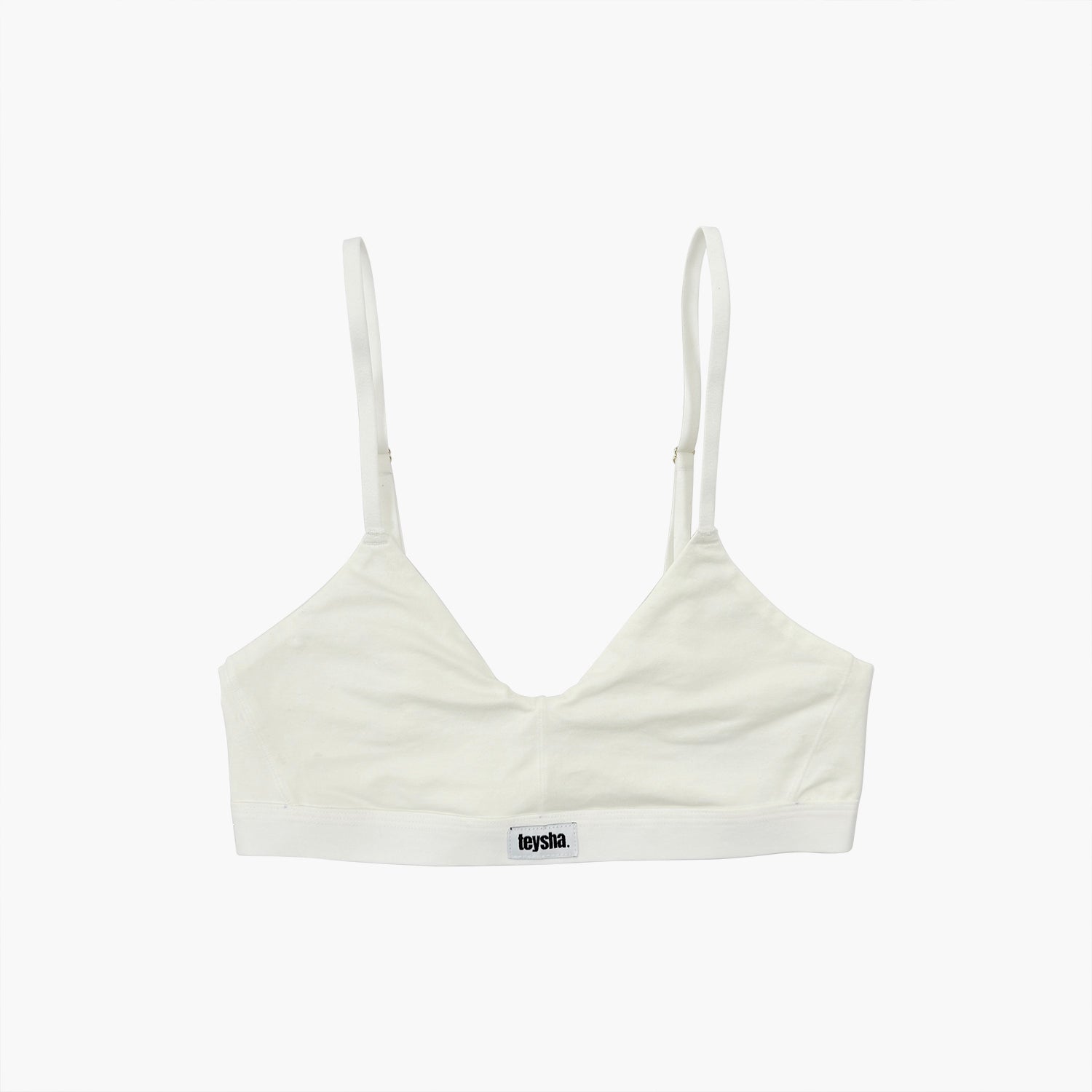teysha organic cotton soft cup bra in off-white, front view flat lay – for teen girls