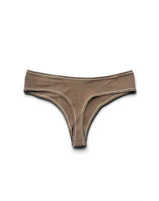 teysha organic cotton thong in natural brown, flat lay back view
