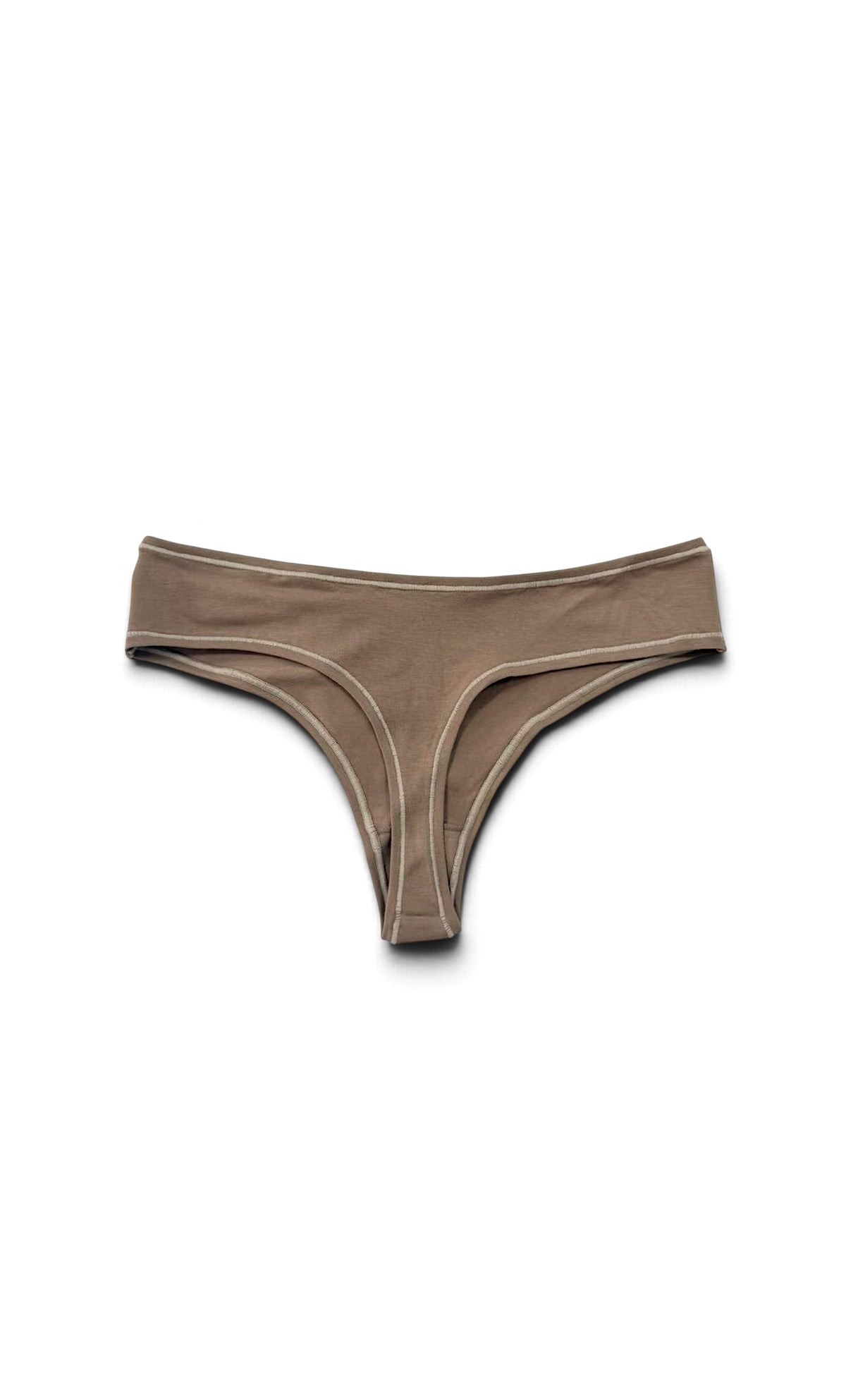 teysha organic cotton thong in natural brown, flat lay back view