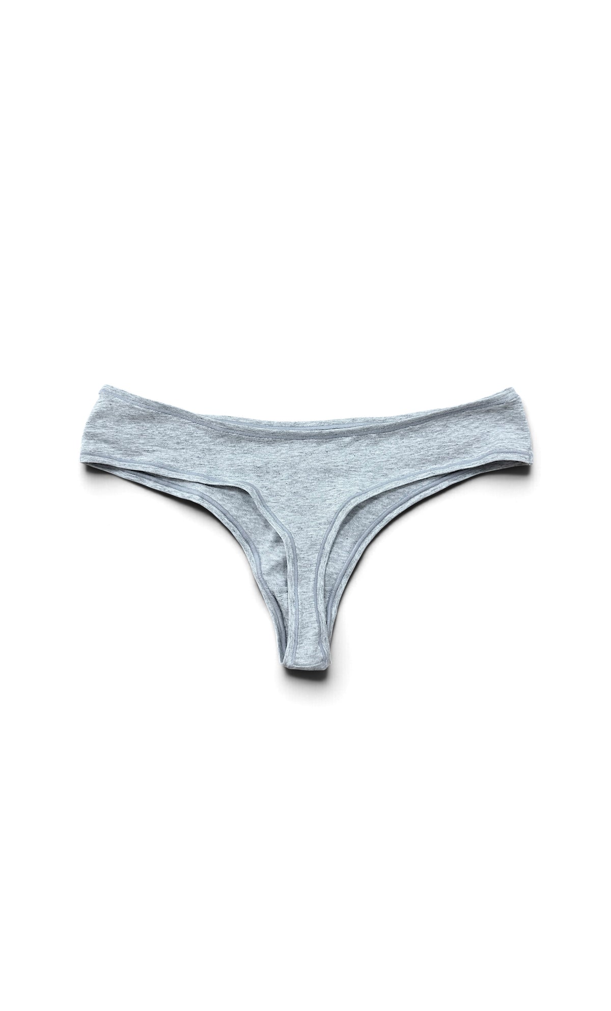 teysha organic cotton thong in light grey, flat lay back view