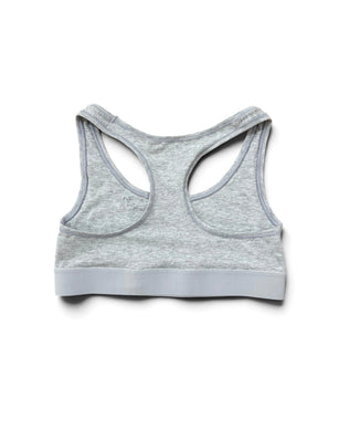 teysha organic cotton sports bra in grey marle, racerback view