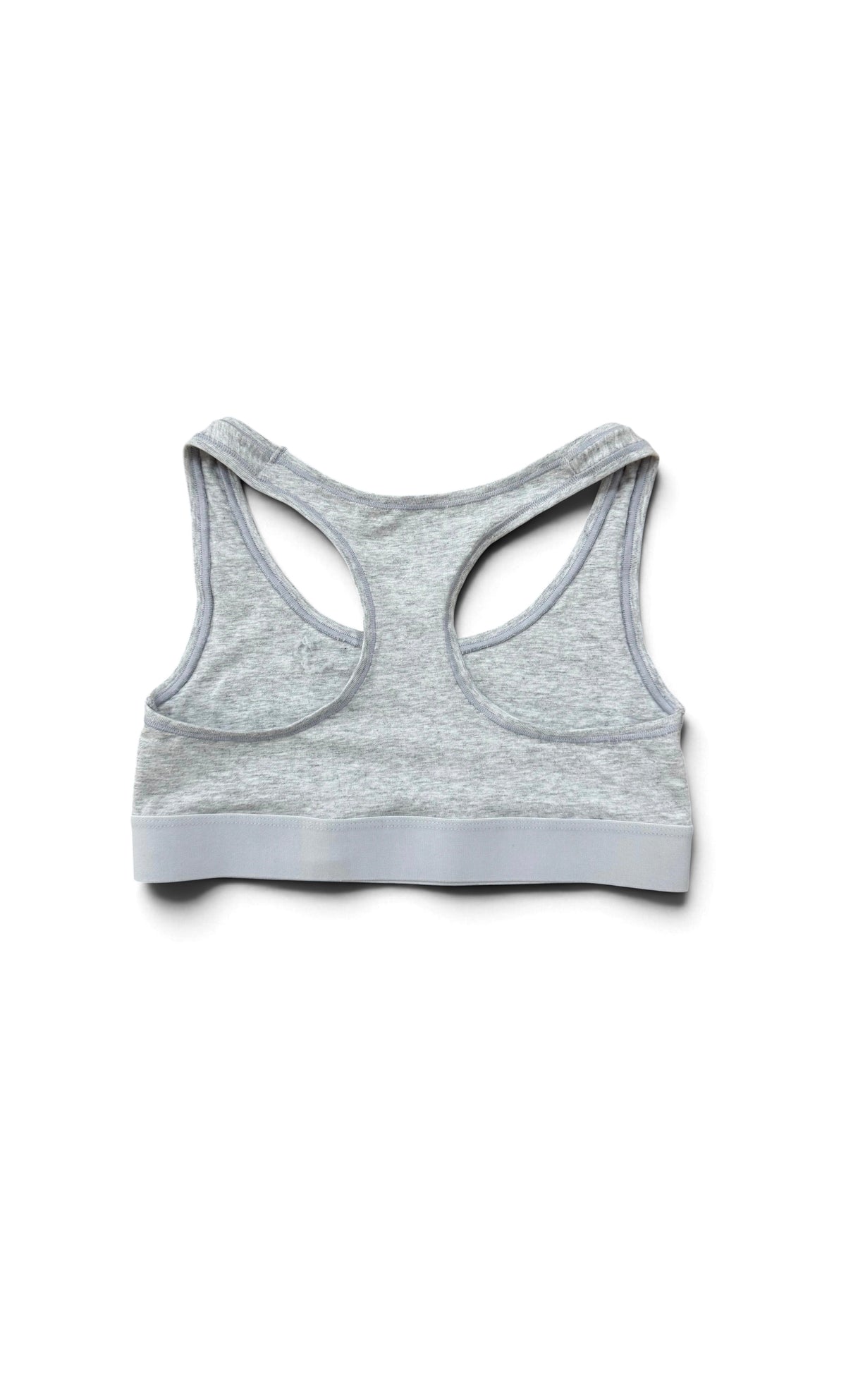 teysha organic cotton sports bra in grey marle, racerback view