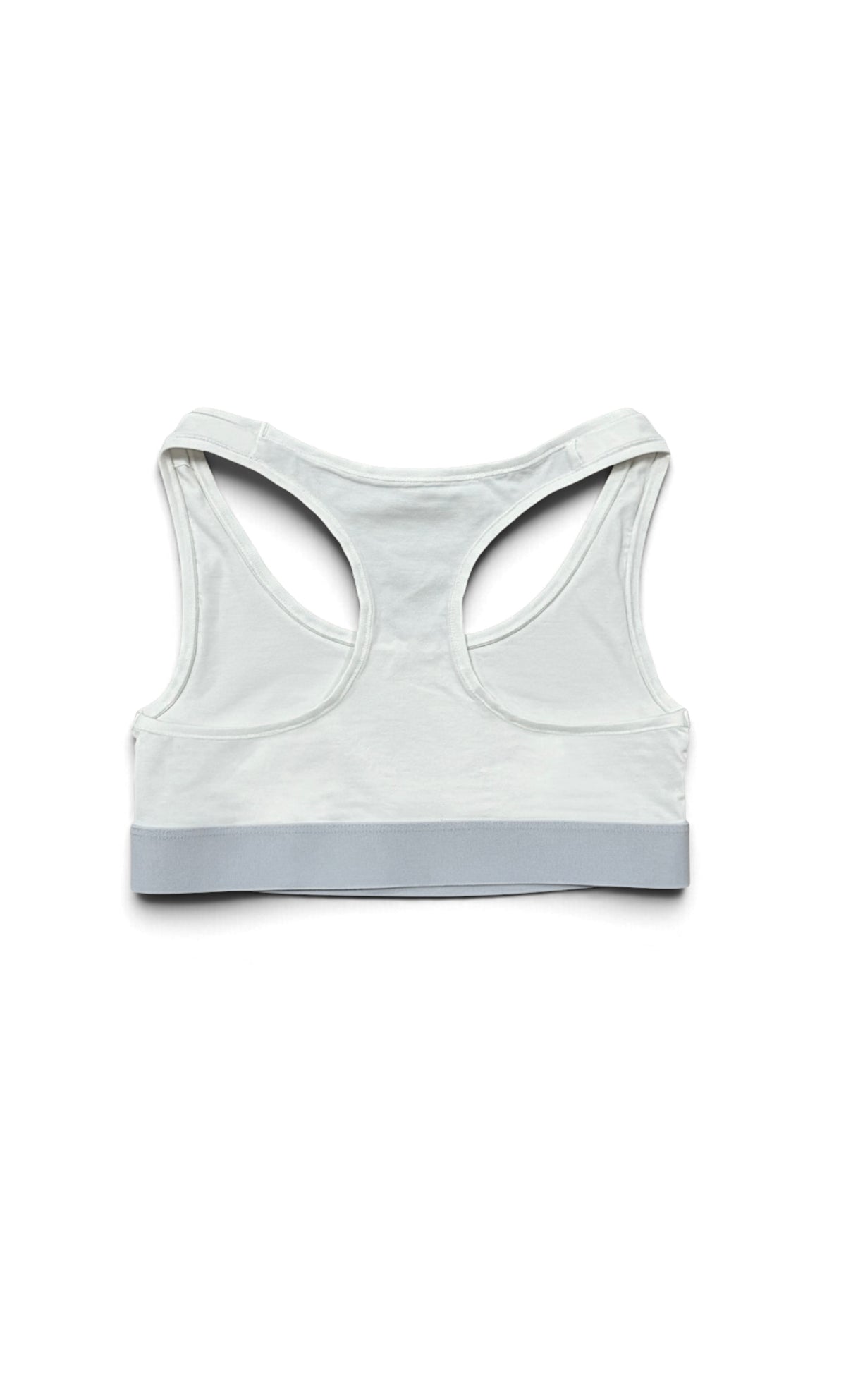 teysha organic cotton sports bra in white, flat lay front view
