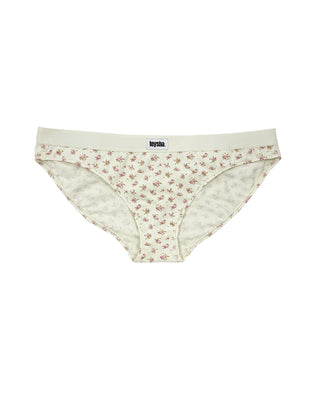 Organic cotton bikini brief in vintage rose floral print — GOTS-certified breathable everyday women's underwear, hypoallergenic and gentle on sensitive skin by Teysha Australia