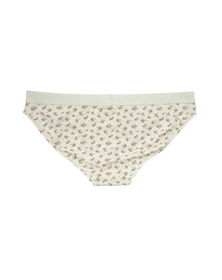 Teysha organic cotton low-rise bikini briefs in vintage rose floral print, back view — GOTS-certified breathable underwear for tween girls