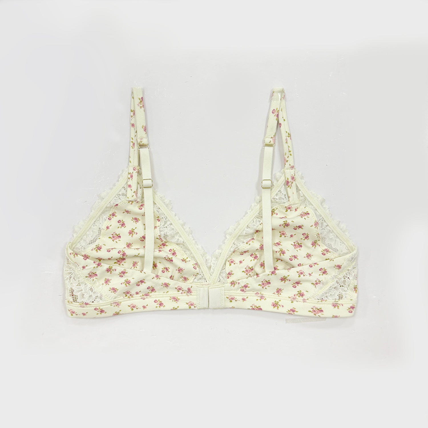 teysha organic cotton lace triangle bra in vintage rose, back view showing adjustable straps