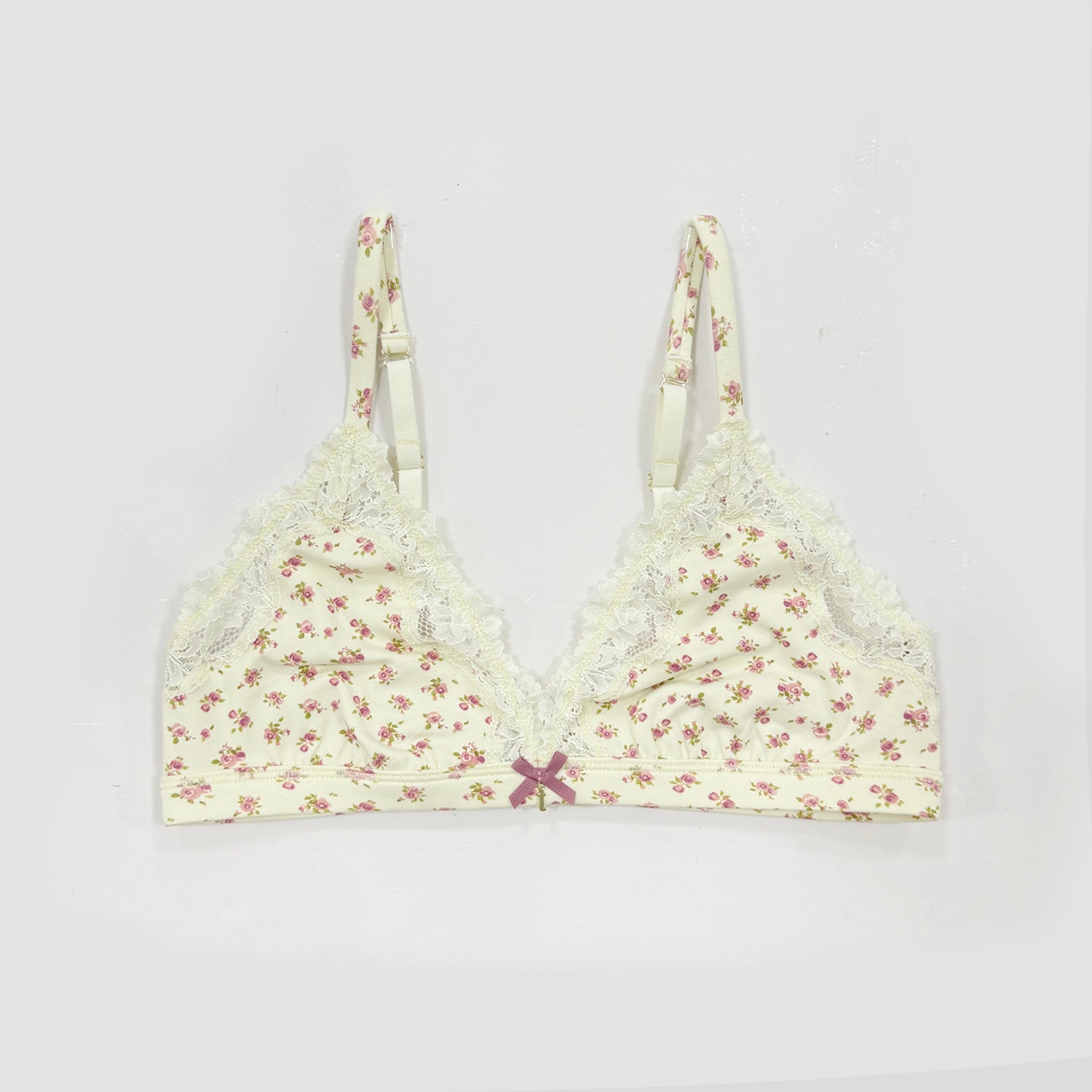teysha organic cotton lace triangle bra in vintage rose, front view