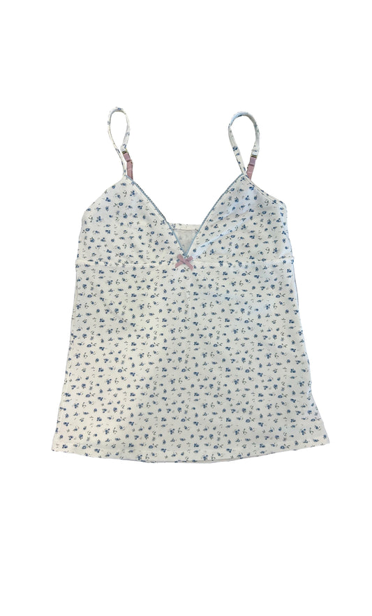 Teysha organic cotton ditsy floral pyjama cami top, flat lay — soft GOTS-certified sleepwear for tween girls